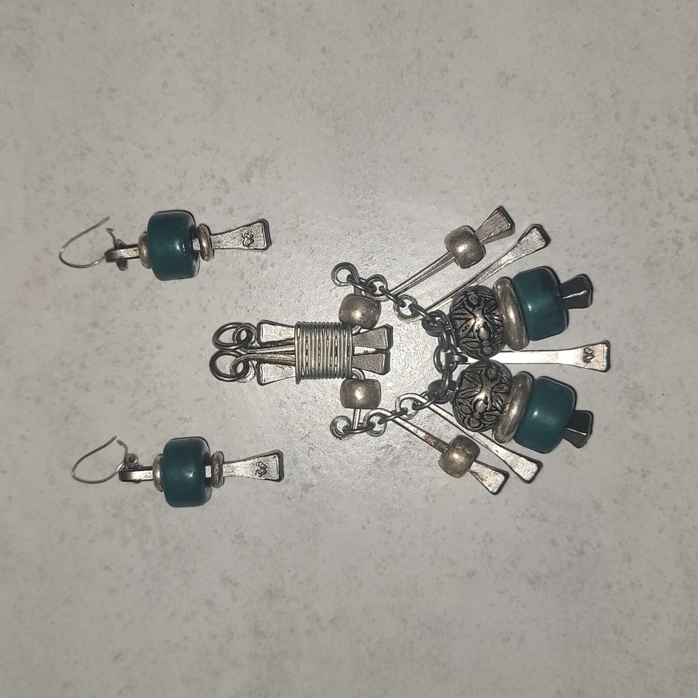 Vintage Brutalist Horseshoe Nail Pendant and Earrings